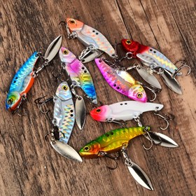 Resim 8 Adet Metal VIB Titreşimli Bıçak Yemler - Çok Renkli Işıltılı Yüzeyli Batan Balıkçılık Yemleri, 3 Üçlü Kancalar & Gerçekçi Gözler ile Deniz Levreği Alabalık Bass Taze Su ve Tatlısu Balıkçılığı için, Canlı Yem Tasarımı 