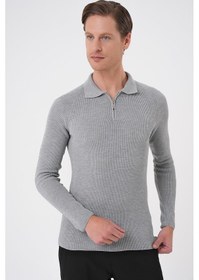 Resim Efor Tr 878 Triko Slim Fit Gri Basic Gri 