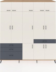 Resim Kronos Dolap 8 Raflı 4 Çekmeceli 3 Askılı 220x59x243 Çam-aytaşı/antrasit Aytası/antrasıt 