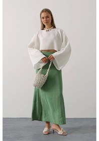 Resim Defymoda Yarasa Kollu Crop Bluz - Beyaz Beyaz 