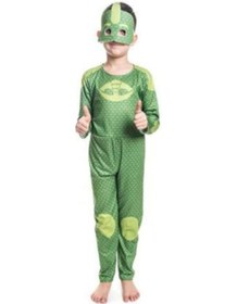 Resim Unisex Çocuk Yeşil Pija Maskeliler Gekko Kertenkele Kostüm Yeşil 