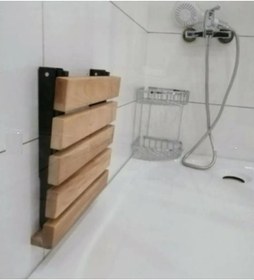 Resim Medikaltec Katlanır Duş Taburesi - Doğal Ahşap Katlanır Banyo Oturağı 