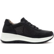 Resim Derimod Kadın Siyah Bağcıklı Kalın Tabanlı Deri Sneaker 25SFD501718 