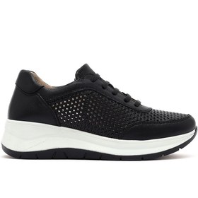 Resim Derimod Kadın Siyah Bağcıklı Kalın Tabanlı Deri Sneaker 25SFD501718 
