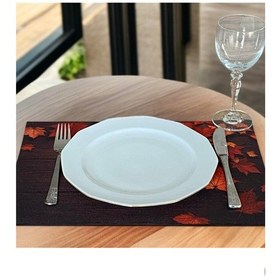 Resim 4lü Set Sonbahar Keten Kumaş Dikdörtgen Amerikan Servis Tabak Altlık - Runner Supla 38x27 Cm Çok Renkli 