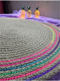 Resim 9046111945916drvs - Decohandy 39cm Neon Renkli Şeritli Jüt Örme Supla Amerikan Servis Çok Renkli 