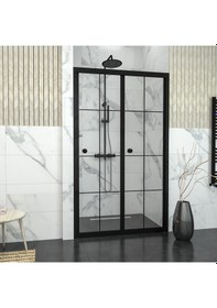 Resim Tekno Duş Black Corina Karolajlı Şeffaf Cam Akordion Duşakabin Şeffaf 