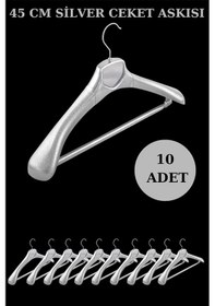 Resim 10Adet A Kalite Gümüş Kaplama Plastik Ceket Askısı Elbise Askısı Gümüş 