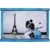 Resim Rustik Ahşap Çerçeveli Vintage Metal Pano Eiffel 20x30 