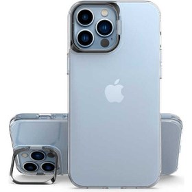 Resim Caseart Apple iPhone 13 Pro Kapak Lens Standlı Sararmaz Şeffaf Silikon Kılıf - Siyah 