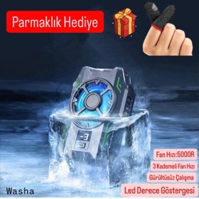 Resim WASHA Derece Göstergeli Soğutmalı Işıklı Oyuncular Için Telefon Soğutma Fanı, Sessiz Soğutucu 