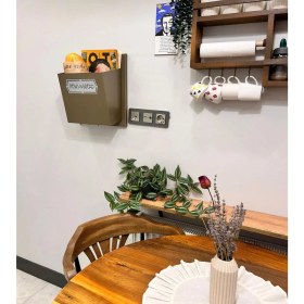 Resim Galvanizli Metal Dergilik &ekmeklik–dekoratif Duvar Organizeri | Haki Renk | 37X27X16 cm 