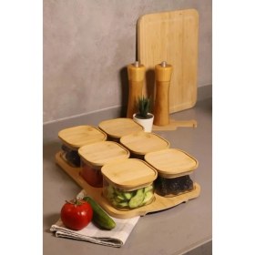 Resim Karokstore Kare Cam 6’lı Kahvaltılık Set – Bambu Kapaklı, Bambu Tepsili, Doğal Ahşap Sunum Tepsisiyle, Hava Geçirmez Vakumlu Kapaklı, Şık ve Sağlıklı Cam Kahvaltı Takımı (6 Lı Kare) 