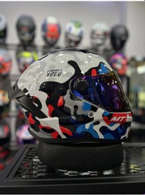 Resim Helmets Stinger 2 Yozu İridyum Vizörlü +1 Şeffaf Vizör Beyaz Mavi 