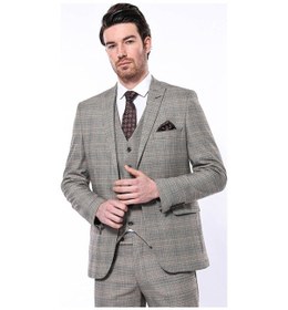 Resim Wessi Ekose Slim Fit Bej Erkek Ceket 001 