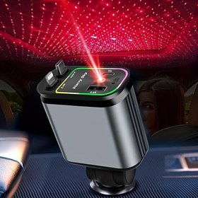 Resim 4'ü 1 Arada Alüminyum Alaşımlı Araç Şarj Aleti, 66W Yıldızlı Gökyüzü Tavan Şarj Cihazı Kırmızı Ortam Işığı ile, iPhone/Akıllı Telefonlar, Galaxy S23/22, Pixel Modelleri için Uyumlu, Serbest Ayarlanabilir 180° Soket, Dolaşmaz Tasarım, İki Adet 79.25cm Tip-C ve Bir iPhone Geri Çekilebilir Kablo + Çift USB-C Port Adaptörü, Tüm Araç Türlerine Uygun 