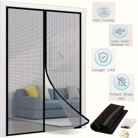 Resim 1 Takım 80.01cm x 208.28cm / 91.44 cm x 208.28cm / 100.08 cm x 208.28cm Manyetik Ekran Kapısı (Siyah), Kendinden Kapanan Sağlam Ağ Bölme, Böcekleri Dışarıda Tutuyor 