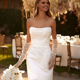 Resim Elegant Hanımlar Parmaksız Gelin Eldivenleri 55CM Uzun Şeffaf Tül Yumuşak Düğün Akşam Partisi Eldivenleri - 1 Çift Basit Stil El Yıkama Yarn Kumaş Yok Baskı Asya Koleksiyonu 