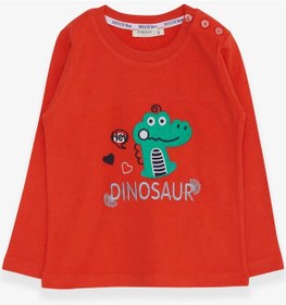Resim Breeze Erkek Bebek Uzun Kollu Tişört Dinozor Nakışlı 9 Ay-3 Yaş, Turuncu Turuncu 