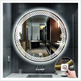Resim GLOBAL LED MIRROR 50 Cm Beyaz Ledli Tasarım Kumlamalı Dokunmatik Tuşlu Banyo Aynası Makyaj Aynası Işıklı Ayna 