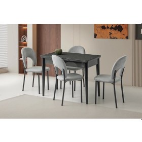 Resim Ortadan Açılır Büyüyen 80x130cm Koyu Gri Ahşap Salon Yemek Masa Gri Ay Sandalye Takımı 4 Sandalyeli Gri 