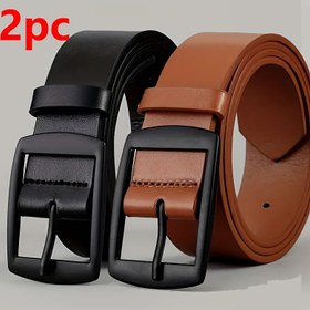 Resim 2 adet Şık Siyah Elektrokaplama Güneş Tokası Erkek Kemerleri - Rahat Mikrofiber Deri Kare Tokalı, Plaid Dolgulu Tasarım St. Patrick'S Günü ve Paskalya için 