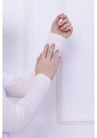 Resim Loggia Likralı Penye Kolluk Ekru - Pratik Kadın Tesettür Düz Namaz Kolluğu 1 Çift 40cm Viskon Hijab Ekru 