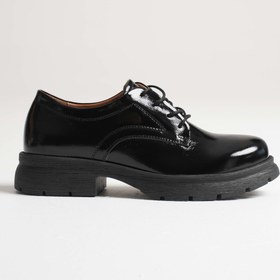 Resim ANALİN SHOES Kadın Hakiki Deri Bağcıklı Oxford Ayakkabı - Siyah Rugan 