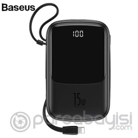 Resim Baseus Q Pow 10.000 mAh LCD Display 3A. 2xUSB Lightning Kablolu PD Power Bank Beyaz 