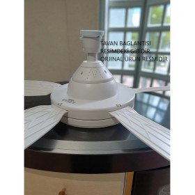 Resim Tavan Vantilatörü LED Ampul 81 cm Büyük Boy 3 Kademe Fan 3 Işık Modu Kumandalı E27 Uyumlu 