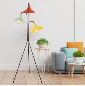 Resim Jadira 3lü Çok Renkli Modern Tasarım Retro 3 Ayaklı Abajur Lamba Metal Lambader 