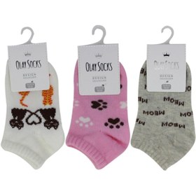 Resim Olay Socks 3'lü Kız Çocuk Kedi Desenli Patik Seti 