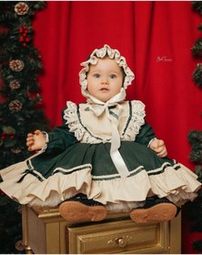 Resim Hly Karol Tasarım Yeşil Latte Vintage Kız Bebek Elbisesi, Özel Dikim Kız Çocuk Elbisesi, Doğum Günü Elbisesi, Fotoğraf 