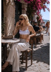 Resim Riviera Beyaz / Kırmızı / Lacivert Çizgili Premium Bandeau Bikini Üstü-3473 