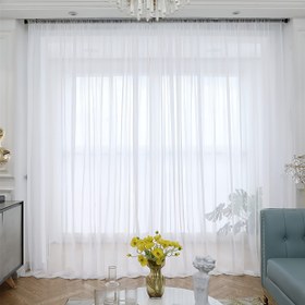 Resim Beyaz Şeffaf Voile Perde, Çubuk Cebi Voile Pencere Perdeleri, Oturma Odası ve Yatak Odası Ofis Ev Dekorasyonu İçin 
