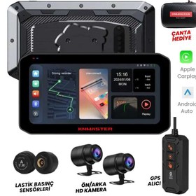 Resim KNMASTER MOTOPLAY 2000 - 6.25” 2K Çift Kameralı Kablosuz CarPlay & Android Auto Destekli Motosiklet Multimedya Ekranı 