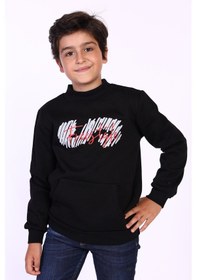 Resim Toontoy Kids Toontoy Erkek Çocuk Kanguru Cepli Baskılı Sweatshirt Siyah 