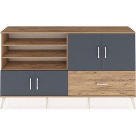 Resim Arges Konsol 5 Raflı Tek Çekmeceli 4 Kapaklı 176x30x99 Çam-antras Çam-antrasit/çam 