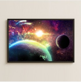 Resim Renkli Nebula Ve Gezegenler Temalı Fantastik Uzay Dijital Sanat Pleksi Tablo 