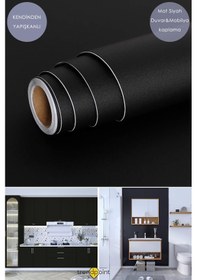 Resim Trendpoint Kendinden Yapışkanlı 60cm 500cm Mat Siyah Duvar Kağıdı Mutfak Tezgah Dolap Masa Kaplama 