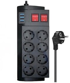 Resim Ftr-08 4000w 16a Akım Korumalı 2 Anahtarlı 8'li Priz, 3 Usb Portl 