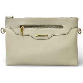 Resim Kadın Suni Deri Ayarlanabilir Çapraz Ve El Askılı Portföy, Clutch Çanta Krem 