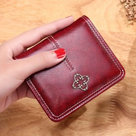 Resim Kadınlar için Klasik Kısa Cüzdan, Snap Kapanışlı Vintage Tarzı Sikke Cüzdanı, Polyester Astarlı, Islak Mendil ile Temizlenebilir, Kompakt İnce Para Tutucu 