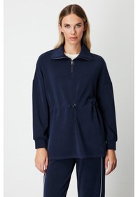 Resim On Kadın Yakası Fermuarlı Sweat 66312 Lacivert Lacivert 
