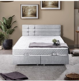 Resim Viyana Çift Kişilik Baza Başlık Letto Yatak Seti - Açık Gri 180 x 200 