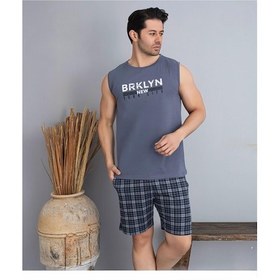 Resim Pijamoni Erkek Bisiklet Yaka Kolsuz Şortlu Pijama Takımı 6185/12 - 1 Adet Füme 