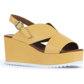 Resim Bueno Shoes Sarı Deri Kadın Dolgu Topuklu Sandalet 01WA5600 01WA5600 