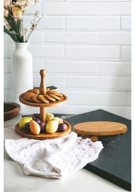 Resim 2 Li 2 Katlı Kek Stantı Ve Risus Top Ayaklı 29 Cm Ahşap Yuvarlak 