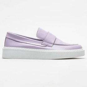 Resim Elle Lila Deri Erkek Loafer 
