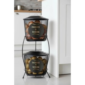 Resim Feyza Design 2 Katlı Tel Örgü Patates ve Soğan Saklama Kabı, Pratik ve Şık Tasarım 